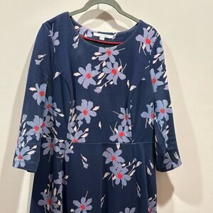 A-line Boden Dress Navy Floral 3/4 Sleeves